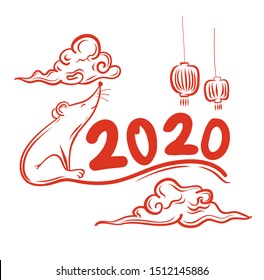 Red mouse drawing cartoon style is vector of the Chinese New Year 2020.