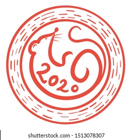Red mouse drawing cartoon style is vector of the Chinese New Year 2020.