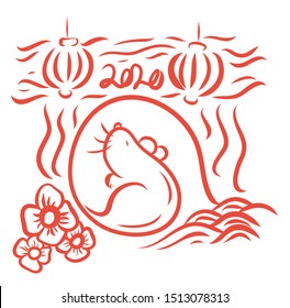 Red mouse drawing cartoon style is vector of the Chinese New Year 2020.