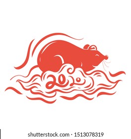 Red mouse drawing cartoon style is vector of the Chinese New Year 2020.