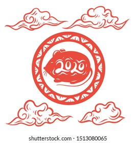 Red mouse drawing cartoon style is vector of the Chinese New Year 2020.
