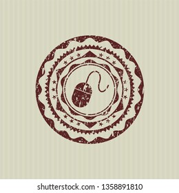 Red mouse icon inside distress grunge stamp