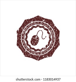 Red mouse icon inside distressed grunge seal
