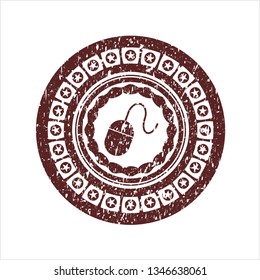Red mouse icon inside distressed rubber grunge stamp