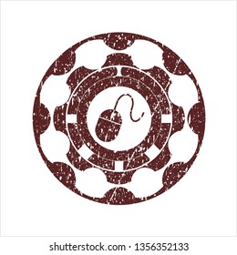 Red mouse icon inside grunge seal