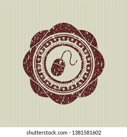Red mouse icon inside grunge stamp