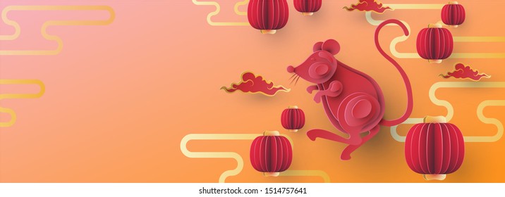 Red mouse paper concept is vector of the Chinese New Year 2020.