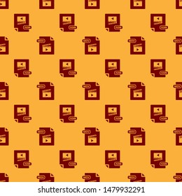 Red MOV file document. Download mov button icon isolated seamless pattern on brown background. MOV file symbol. Audio and video collection.  Vector Illustration