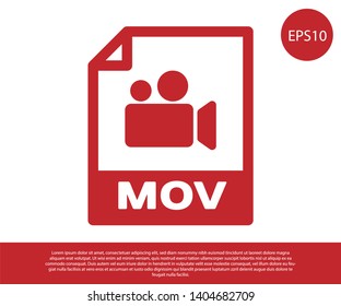 Red MOV file document icon. Download mov button icon isolated on white background. MOV file symbol. Audio and video collection. Vector Illustration