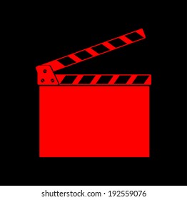 Red movie clapper on black background