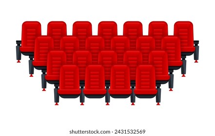 Red movie theater seats for comfortable watching film. Cinema chair. Vector illustration