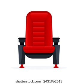 Red movie theater seats for comfortable watching film. Cinema chair. Vector illustration