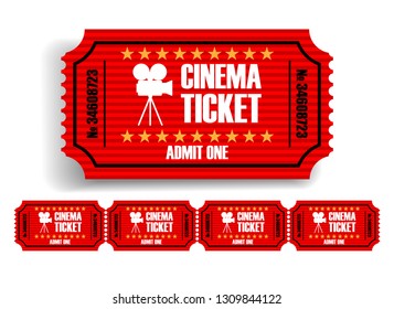 Red movie tickets on a white background. 3D vector. High detailed realistic illustration