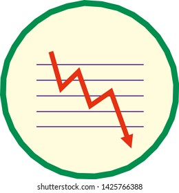 Red moving down arrow financial chart. Vector illustration
