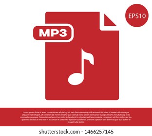 Red MP3 file document. Download mp3 button icon isolated on white background. Mp3 music format sign. MP3 file symbol.  Vector Illustration