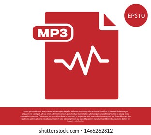 Red MP3 file document. Download mp3 button icon isolated on white background. Mp3 music format sign. MP3 file symbol.  Vector Illustration
