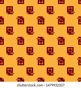 Red MP3 file document. Download mp3 button icon isolated seamless pattern on brown background. Mp3 music format sign. MP3 file symbol.  Vector Illustration