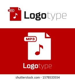 Red MP3 file document. Download mp3 button icon isolated on white background. Mp3 music format sign. MP3 file symbol. Logo design template element. Vector Illustration