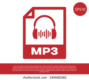 Red MP3 file document icon. Download mp3 button icon isolated on white background. Mp3 music format sign. MP3 file symbol. Vector Illustration