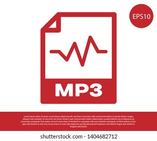 Red MP3 file document icon. Download mp3 button icon isolated on white background. Mp3 music format sign. MP3 file symbol. Vector Illustration