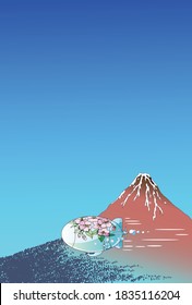 red Mt. Fuji and cherry blossom airship