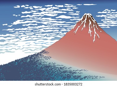 Red Mt.Fuji Ukiyo-e, 36 views of Mt. Fuji