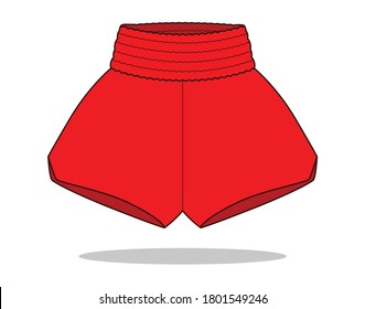Red Muay Thai Shorts Thai Boxing Pants Vector For Template.