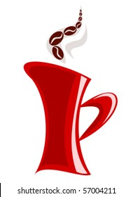 Red mug with aromatic coffee illustration