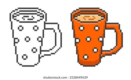 Red Mug with Coffee in Pixel Style. Vector illustration