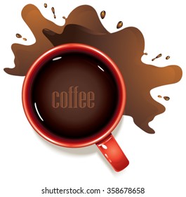Red Mug Of Coffee, Top View