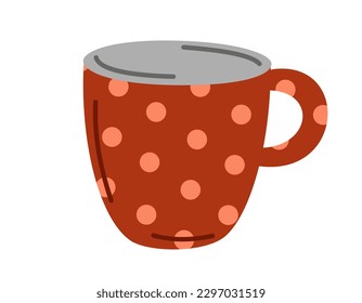 Red mug or cup icon. Kitchenware badge. Kitchen home element for tea, drinks and beverages. Cookware sticker in doodle and hand drawn style. Cartoon flat vector illustration on white background