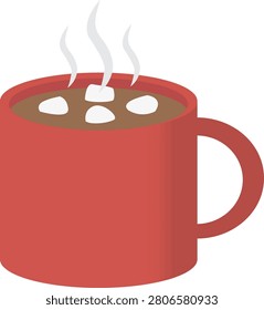 A red mug filled with hot chocolate and marshmallows