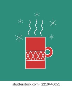 Red mug with hot drink. Icon, icon. winter season. Christmas, New Year. Vector illustration. Graphic print. The background is isolated.