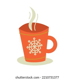 Red mug with hot drink. Vector image.