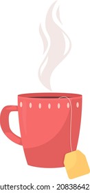 Red mug with hot tea semi flat color vector object. Full realistic item on white. Steaming aromatic drink in cup isolated modern cartoon style illustration for graphic design and animation