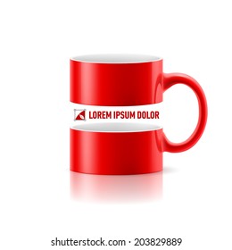 Red mug with linear space for message in the middle.