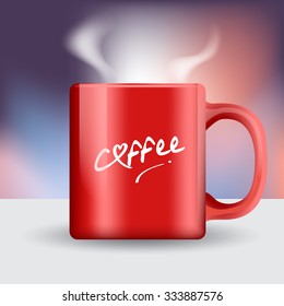 Red Mug On Colorful Background : Vector Illustration