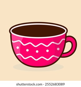 Red mug with pattern. Vector cartoon illustration.