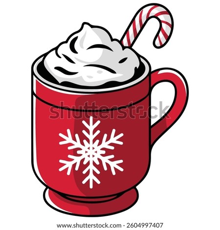 Red mug with snowflake isolated vector illustration on white background