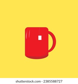 taza de té roja con una bolsa sobre un fondo amarillo