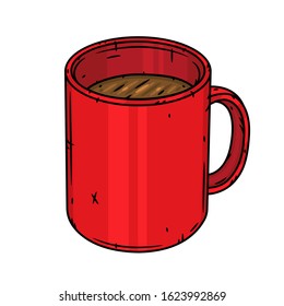 Red mug with tea or coffee
