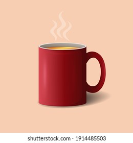 A red mug of tea, isolated on a light background. Vector illustration.