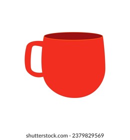 Red mug vector illustration. Cartoon isolated empty ceramic, porcelain or glass cup with handle for coffee and tea break in office and at home, tableware for hot morning drink for breakfast