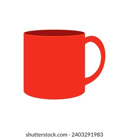 Red mug vector illustration. Cartoon isolated empty ceramic, porcelain or glass cup with handle for coffee and tea break in office and at home, tableware for hot morning drink for breakfast