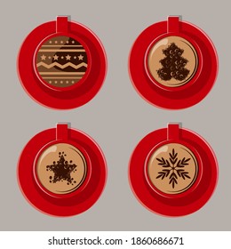 red mugs with christmas coffee or cappuccino