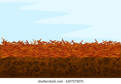 Red Mulch Background With Copy Space. Landscape Design Color Mulch. Red Mulch Used For Gardening And Landscape Decoration. Bright Mulch For  Flower Beds Using Natural Pine Bark. Stock Vector