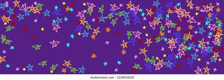 Red Multicolor Turquoise Kids Dark Yellow Violet Illustration. Pastel Rainbow Naive Stars Childish Orange Vibrant Mint Background. Bright Purple Colorful Vivid Blue Green Pink Handdrawn Stars.
