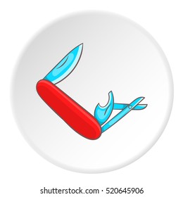 Red multifunction knife icon. Cartoon illustration of red multifunction knife vector icon for web