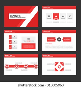 Elementos Infográficos multiusos vermelhos e modelo de apresentação de ícones conjunto de design plano para publicidade folheto folheto de folheto de marketing