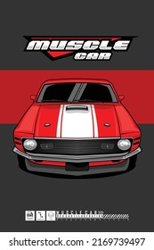 RED MUSCLE CAR ILLUSTRATION WITH A GRAY BACKGROUND
